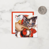 retro vintage kerstkat voegt tekst toe notitiekaartje (Voorkant / Achterkant in situ)