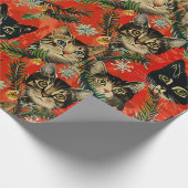 Retro Vintage Kerstkatten Cadeaupapier (Hoek)