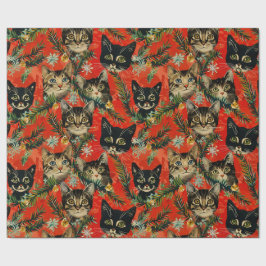 Retro Vintage Kerstkatten Cadeaupapier