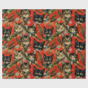 Retro Vintage Kerstkatten Cadeaupapier