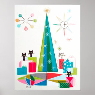 Retro vintage kerstkatten Holiday poster