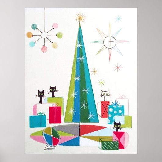 Retro vintage kerstkatten Holiday poster (Voorkant)
