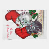 Retro Vintage Kerstkatten Vakantie keukenhanddoek (Horizontaal)