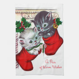 Retro Vintage Kerstkatten Vakantie keukenhanddoek