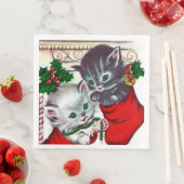 Retro Vintage Kerstkatten Vakantiefeest Servet (Insitu)