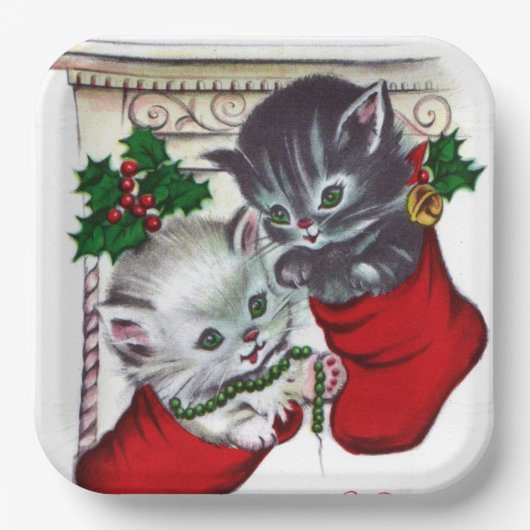Retro Vintage kerstkatten Vrijdag bord (Voorkant)