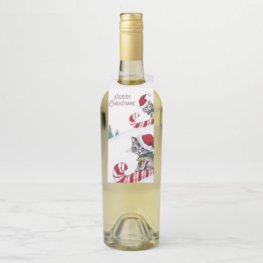 Retro vintage kerstkattenfles label (Op fles)