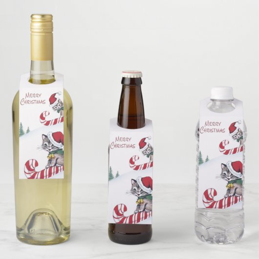 Retro vintage kerstkattenfles label (In situ)