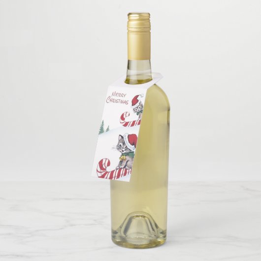 Retro vintage kerstkattenfles label (Schuin)