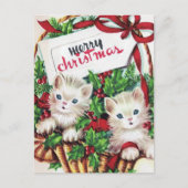 Retro vintage kerstkattenliefhebber feestdagenkaart (Voorkant)