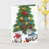 Retro Vintage Kerstkattenliefhebbers sentiment Kaart (Gele Bloem)