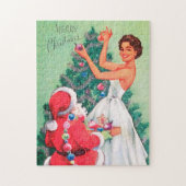 retro vintage kerstkerstkerstfeestdag legpuzzel (Verticaal)