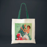 retro vintage kerstkerstkerstfeestdag tote bag<br><div class="desc">retro vintage Kerstman Santa Lady Holiday Canvas tas</div>