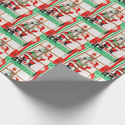 Retro vintage kerstkerstkerstkerstkerstman cadeaupapier (Hoek)