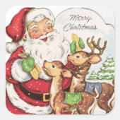 retro vintage kerstkerstkerstkerstrendierfeestdag vierkante sticker (Voorkant)