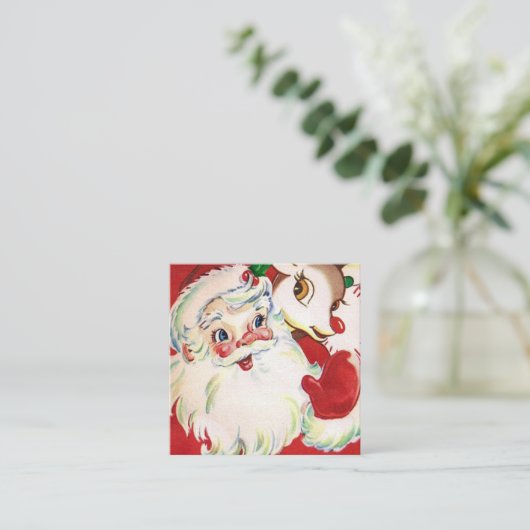 Retro vintage Kerstkerstkerstkerstrendierfeestdag Vierkante Visitekaartje (Staand voorkant)