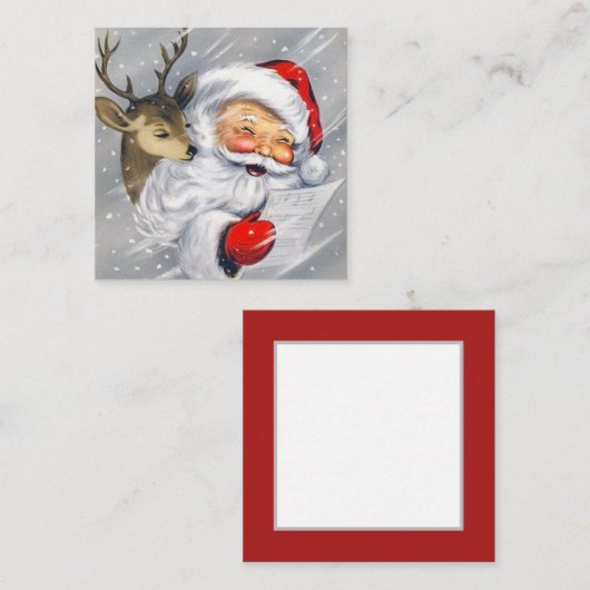 Retro vintage Kerstkerstrendierrender Vierkante Visitekaartje (Voorkant / Achterkant)