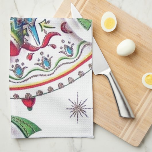 retro vintage kerstklokken keukenhanddoek (Quarter Fold)