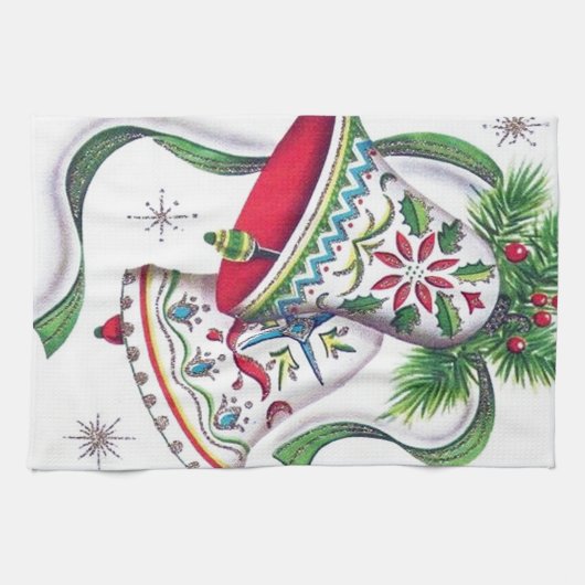retro vintage kerstklokken keukenhanddoek (Horizontaal)