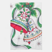 retro vintage kerstklokken keukenhanddoek (Verticaal)