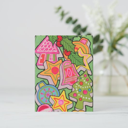 retro vintage kerstkoekje briefkaart (Staand voorkant)