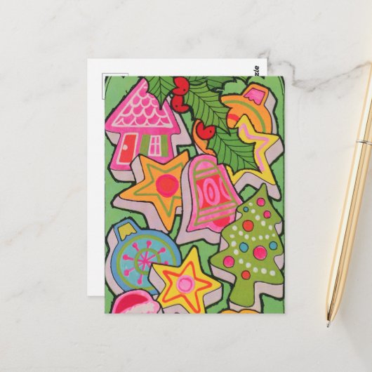 retro vintage kerstkoekje briefkaart (Voorkant / Achterkant in situ)