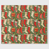 Retro Vintage kerstkousen Cadeaupapier (Vlak)