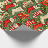 Retro Vintage kerstkousen Cadeaupapier (Hoek)