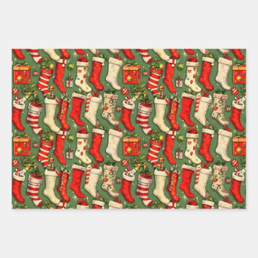 Retro Vintage kerstkousen Inpakpapier Vel (Voorkant 3)