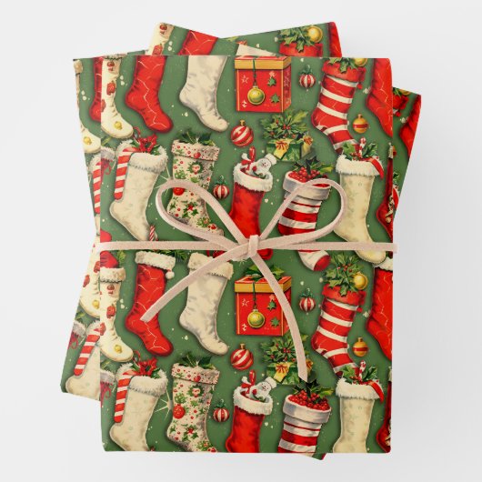Retro Vintage kerstkousen Inpakpapier Vel (In situ)