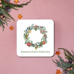 Retro Vintage Kerstkrans Familie Naam Custom Bier Onderzetter