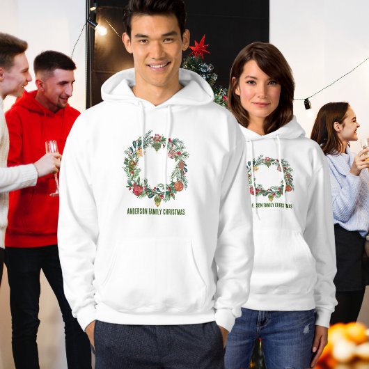 Retro Vintage Kerstkrans Familienaam Custom Hoodie