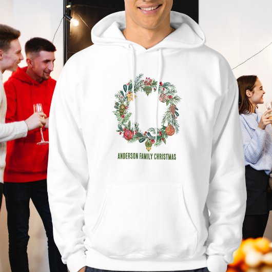 Retro Vintage Kerstkrans Familienaam Custom Hoodie