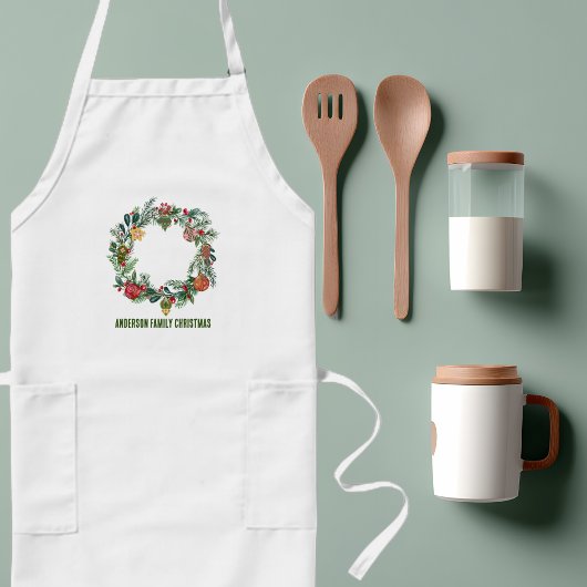 Retro Vintage Kerstkrans Familienaam Custom Lang Schort