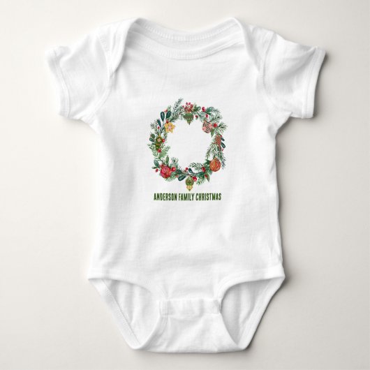 Retro Vintage Kerstkrans Familienaam Custom Romper (Voorkant)