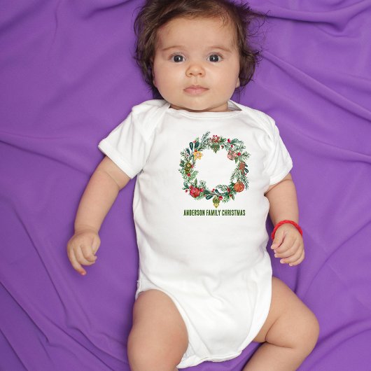 Retro Vintage Kerstkrans Familienaam Custom Romper