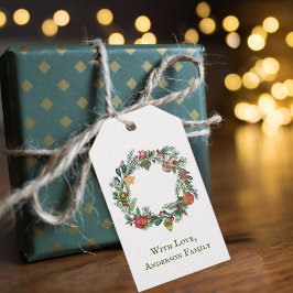 Retro Vintage Kerstkrans & Ornamenten Custom Cadeaulabel