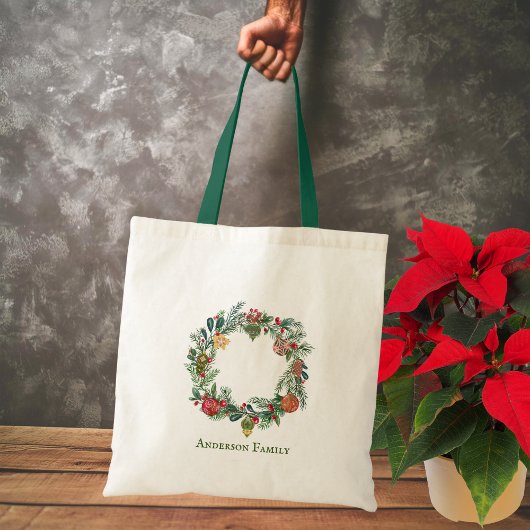 Retro Vintage Kerstkrans & Ornamenten Custom Tote Bag