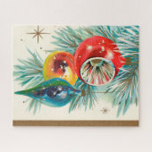Retro Vintage-kerstlampenkaart Legpuzzel (Horizontaal)