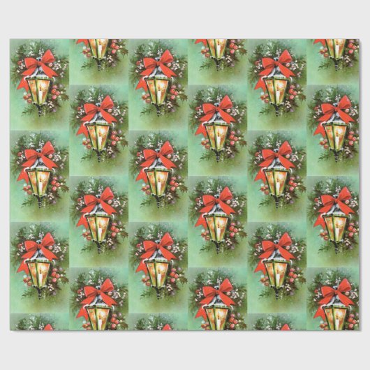Retro Vintage-kerstlamppatroonpapier Cadeaupapier (Vlak)