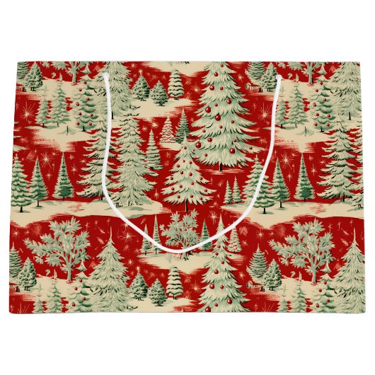 Retro Vintage Kerstlandschap Groot Cadeauzakje (Voorkant)