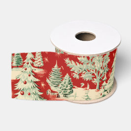 Retro Vintage Kerstlandschap Grosgrain Lint