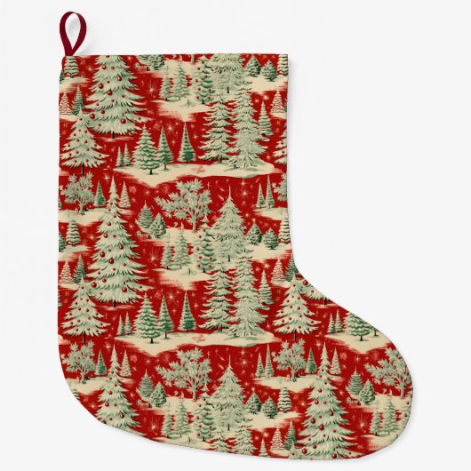 Retro Vintage Kerstlandschap Grote Kerstsok (Voorkant)