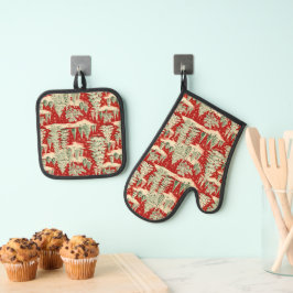 Retro Vintage Kerstlandschap Ovenwant & Pannenlap Set