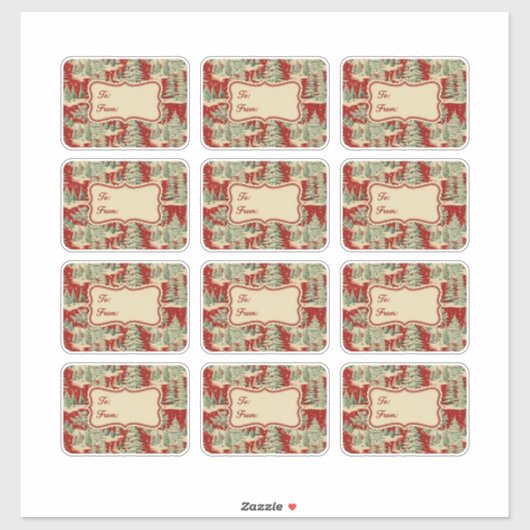 Retro Vintage Kerstlandschap Sticker (Vel)