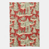 Retro Vintage Kerstlandschap Theedoek (Verticaal)