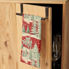 Retro Vintage Kerstlandschap Theedoek