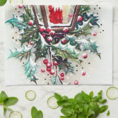 retro vintage kerstlantaarn theedoek (Gevouwen)