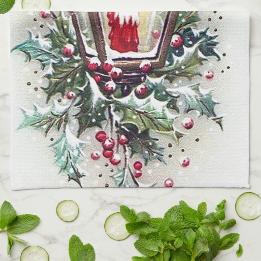 retro vintage kerstlantaarn theedoek (Gevouwen)