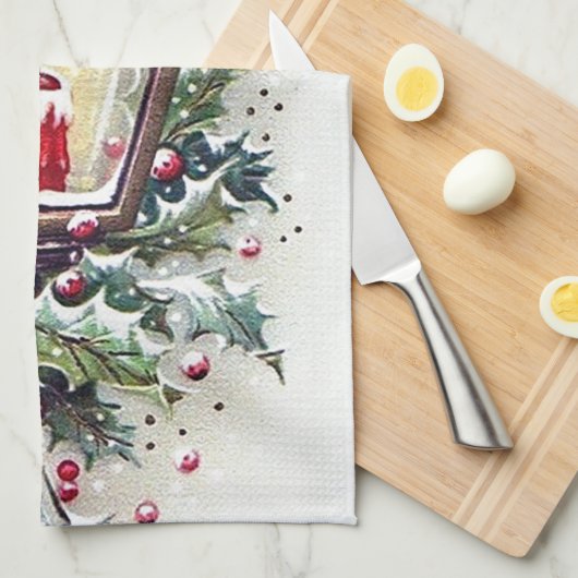 retro vintage kerstlantaarn theedoek (Quarter Fold)